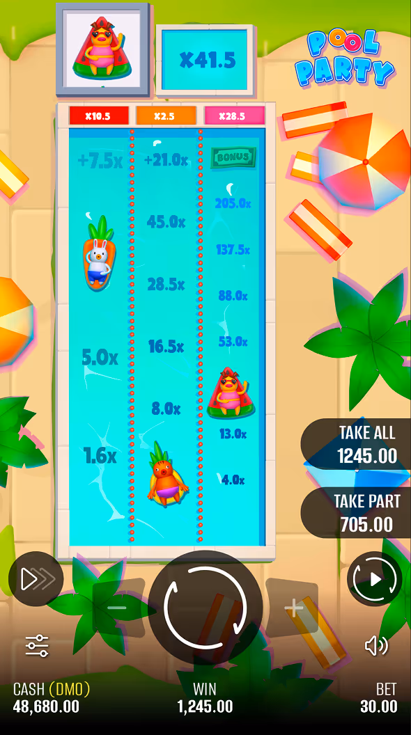 A gameplay screenshot of casino game Pool Party by Pixmove