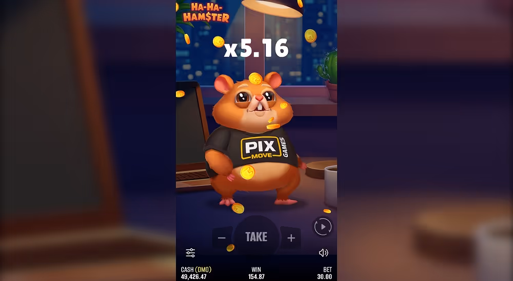 A gameplay screenshot of casino crash game Ha-Ha Hamster by Pixmove