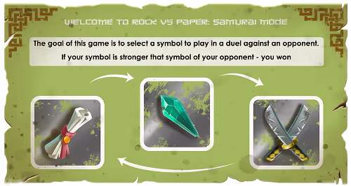 A screenshot of in-game instructions for casino game Rock Scissors Paper by Pixmove