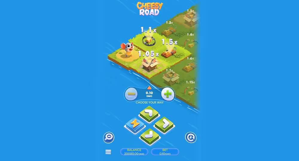 A gameplay screenshot of casino game Cheesy Road by Smartsoft