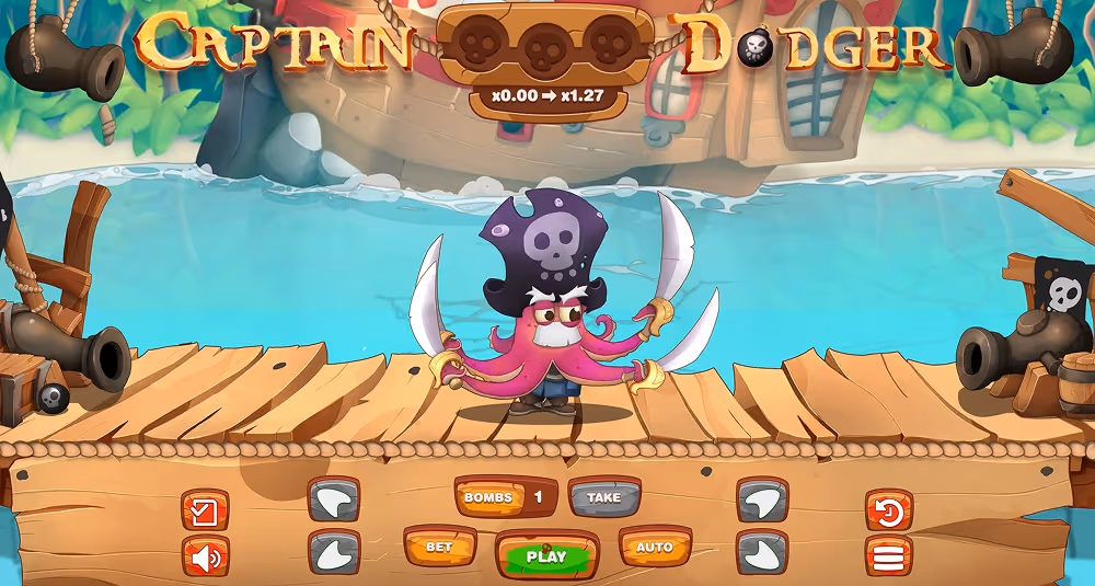 A gameplay screenshot of casino game Captain Dodger by Pixmove