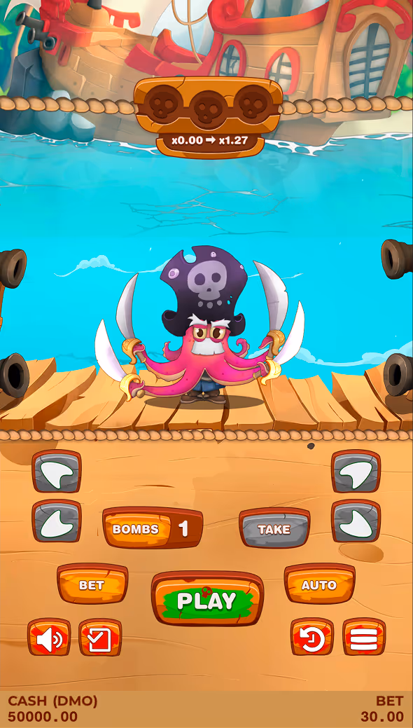 A mobile gameplay screenshot of casino game Captain Dodger by Pixmove