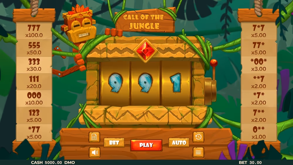 A gameplay screenshot of casino game Call Of The Jungle by Pixmove
