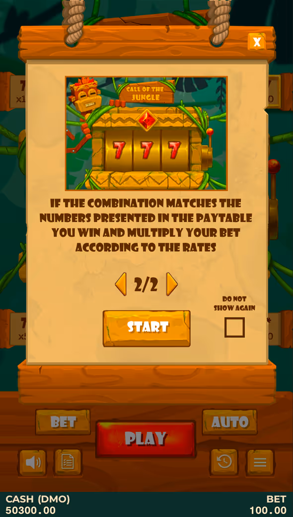A mobile gameplay screenshot of casino game Call Of The Jungle by Pixmove