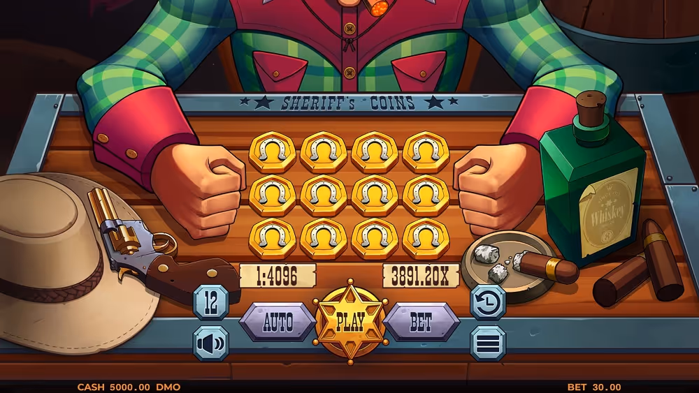A gameplay screenshot of casino coin flip game Sheriffs Coins by Pixmove