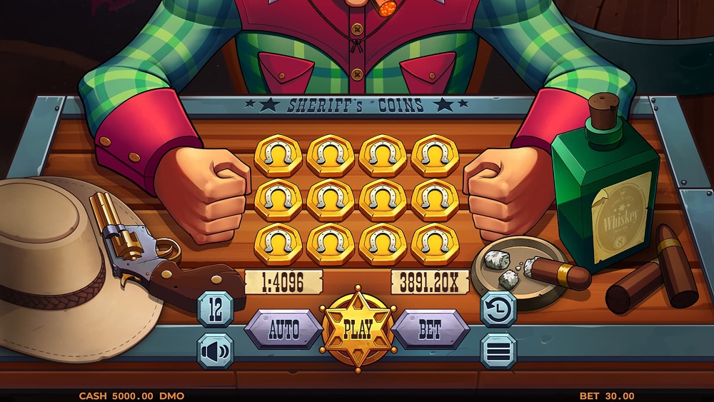 A gameplay screenshot of casino coin flip game Sheriffs Coins by Pixmove