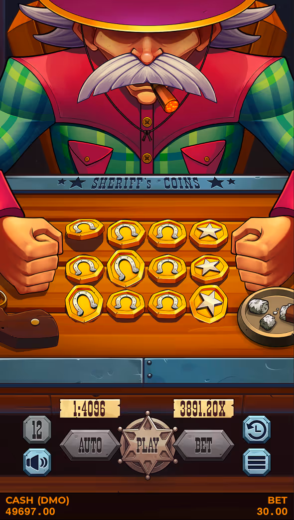 A mobile gameplay screenshot of casino game Sheriffs Coins by Pixmove