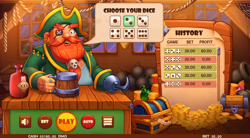 A gameplay screenshot of casino game Pirate Dice by Pixmove