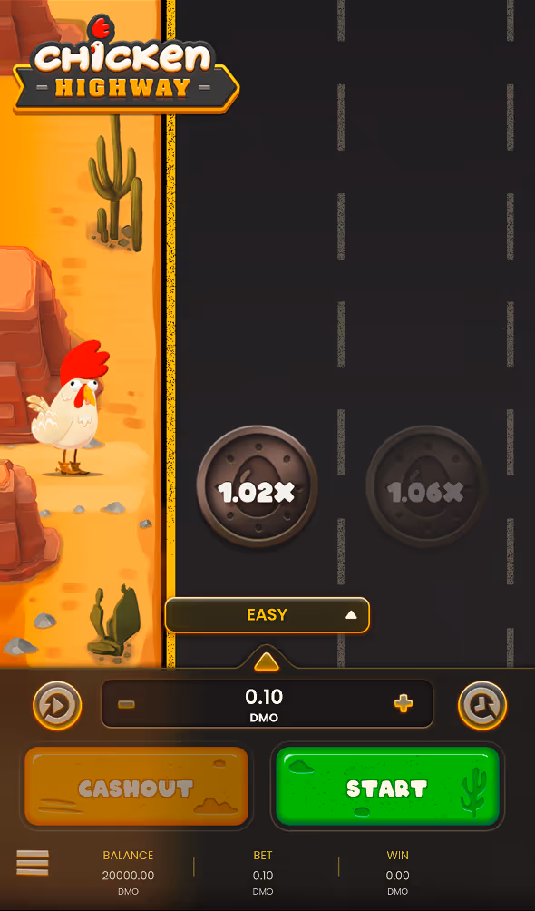 A mobile gameplay screenshot of casino game Chicken Highway by Smartsoft