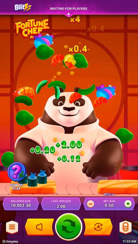 A mobile gameplay screenshot of casino game Fortune Chef Panda by Onlyplay