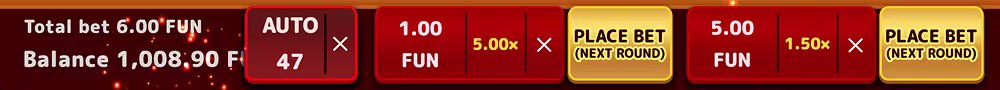 A screenshot of the in-game betting anel for Dragons Crash by BGaming