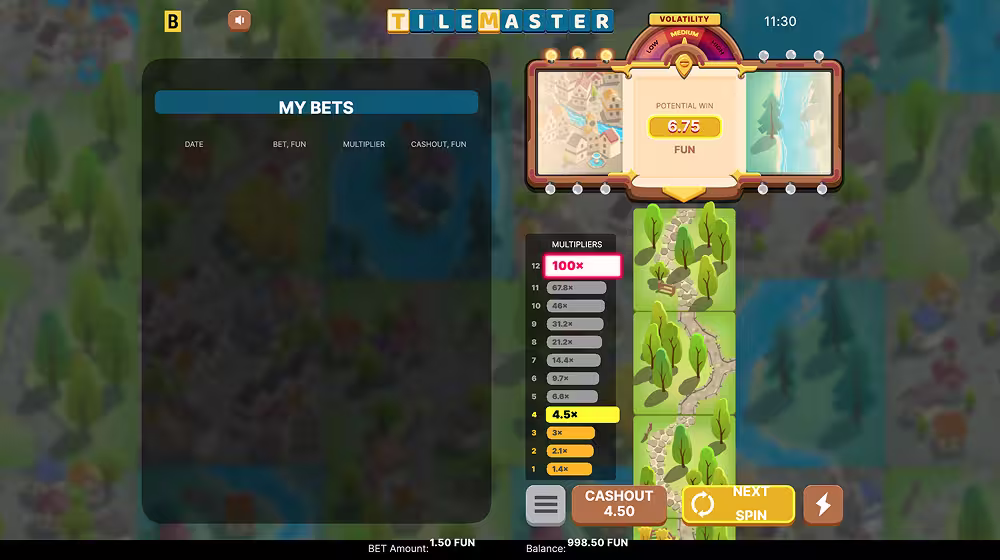 A PC gameplay screenshot of Tile Master by BGaming
