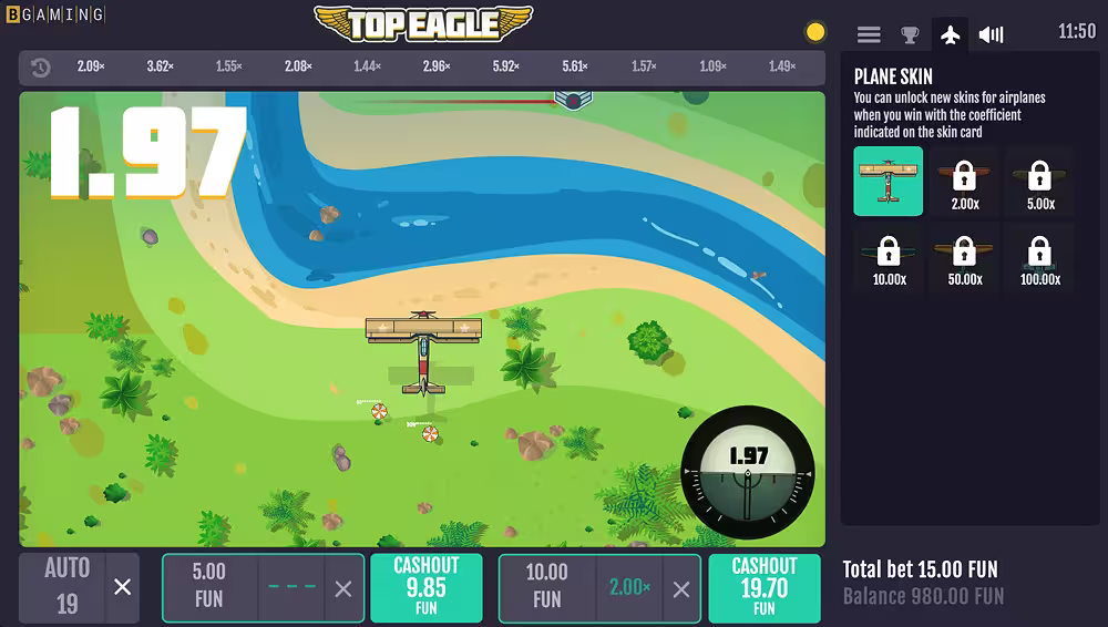 A PC gameplay screenshot of Top Eagle by BGaming