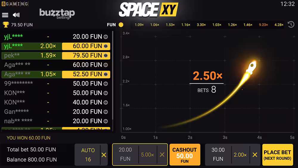 A PC gameplay screenshot of Space XY by BGaming