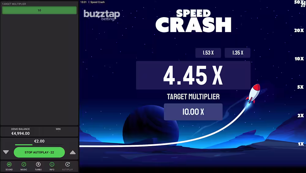 A gameplay screenshot of Speed Crash Dare2Win by Hacksaw Gaming