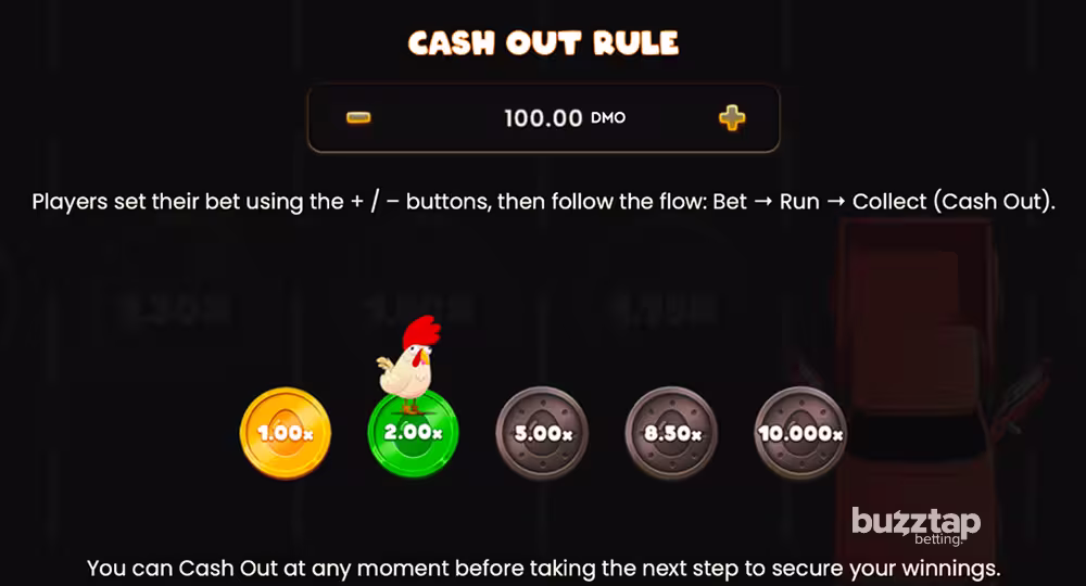 A screenshot of the in-game rules page in Chicken Highway by Smartsoft Gaming