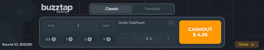 An in-game screenshot of the classic mode betting panel for Avia Fly by InOut Games