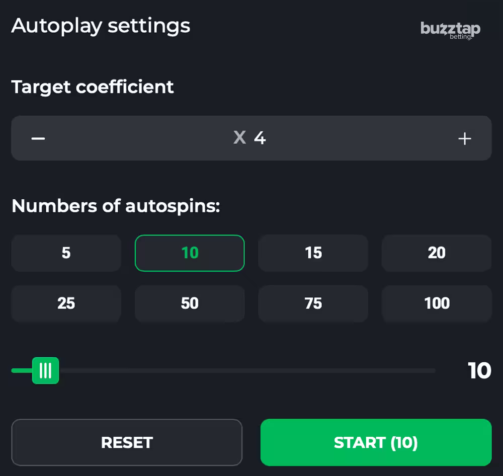 A screenshot of the autoplay tools and menu for BalloniX by InOut games