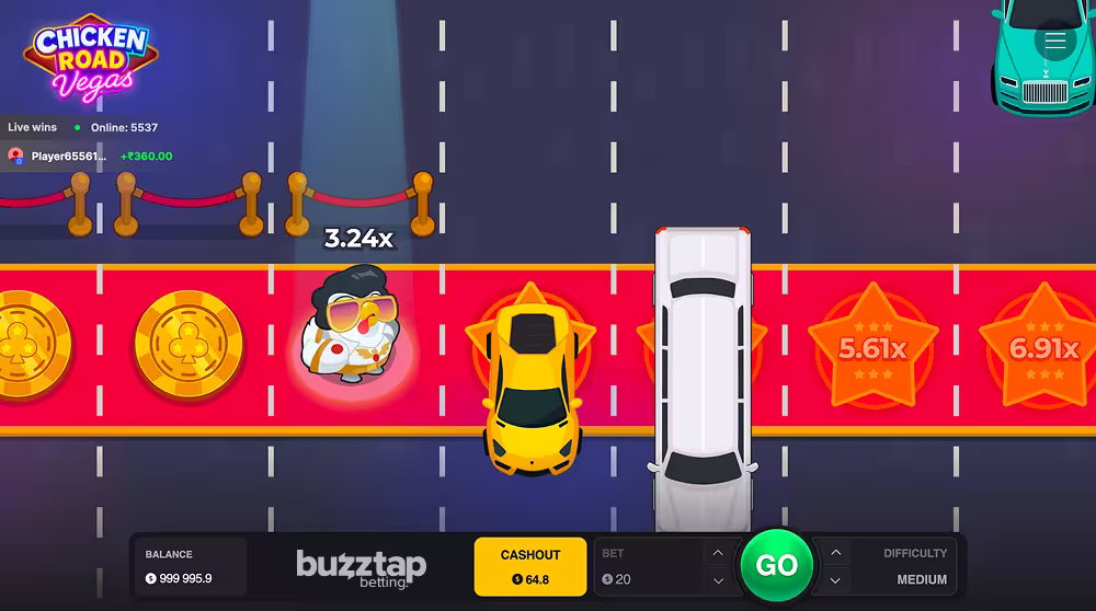 A gameplay screenshot of Chicken Road vegas casino crash game by InOut Games