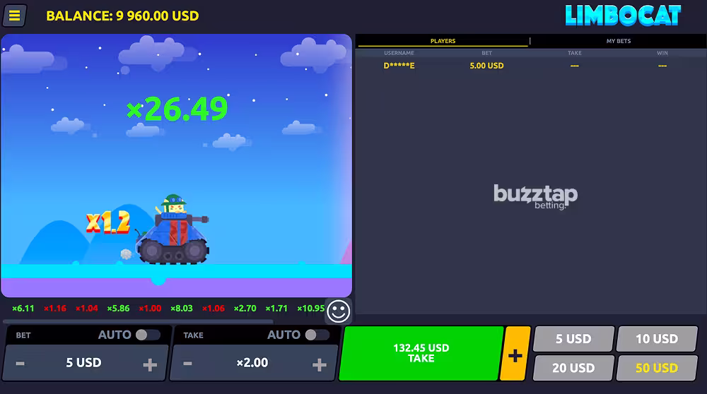 A PCgameplay screenshot of Limbo Cat casino crash game by Onlyplay