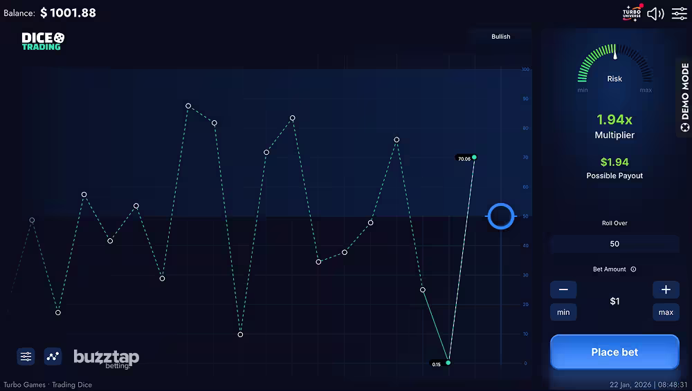 A gameplay screenshot of Trading Dice by Turbo Games 