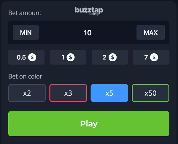 The in-game betting panel for Wheel by InOut Games
