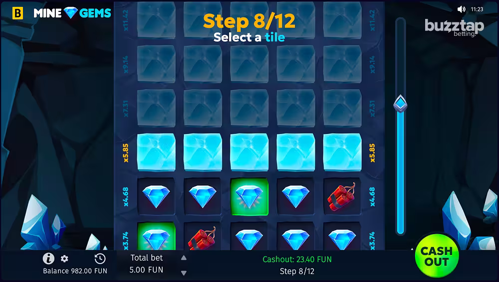 A gameplay screenshot of casino game Mine Gems by BGaming