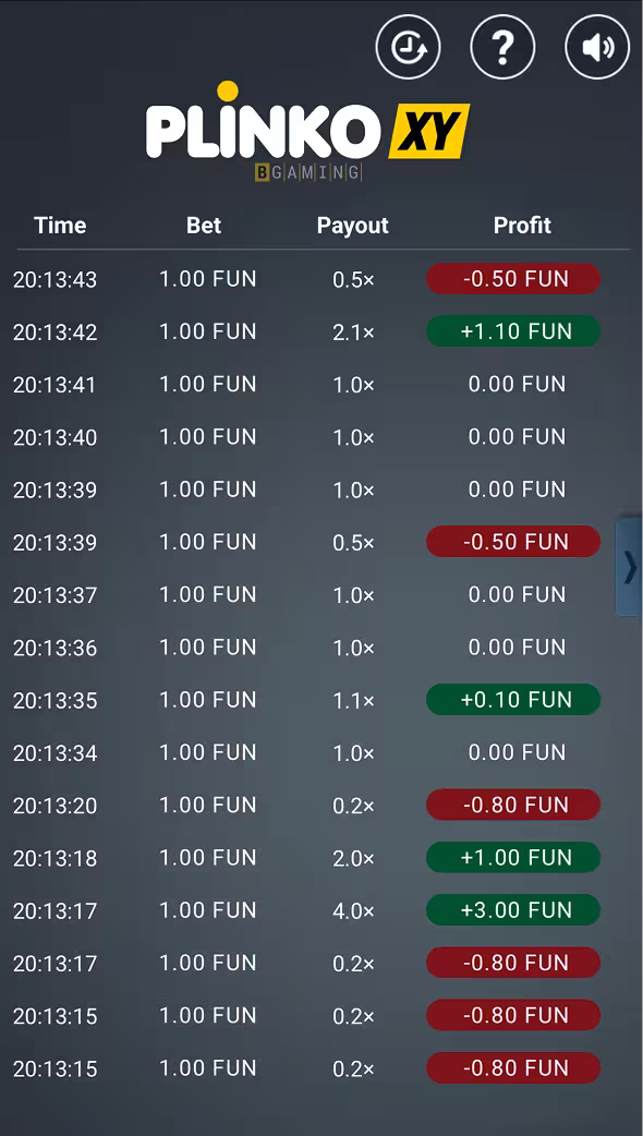 A gameplay screenshot of casino game Plinko XY by BGaming