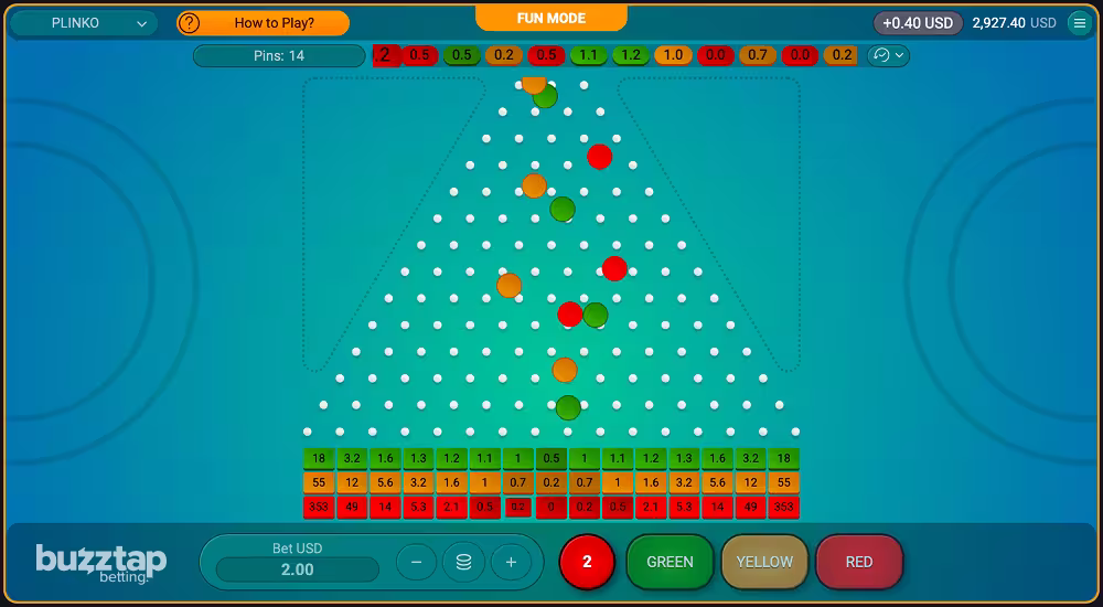A gameplay screenshot of casino game Plinko by Spribe