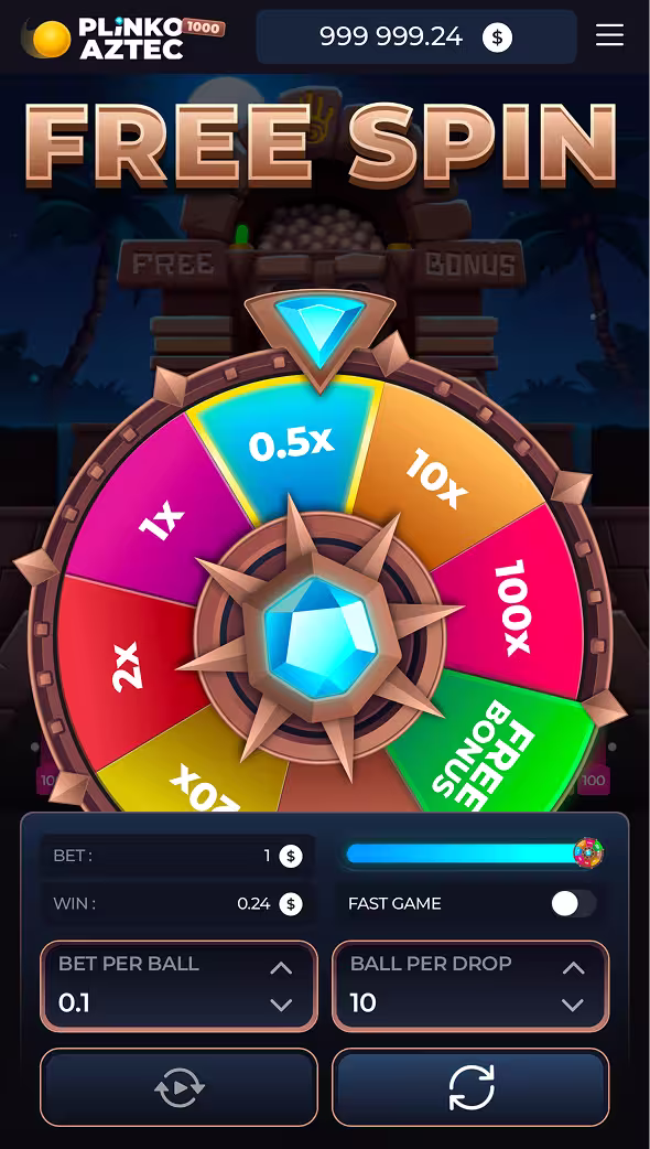 A mobile gameplay screenshot of casino game Plinko Aztec by InOut Games