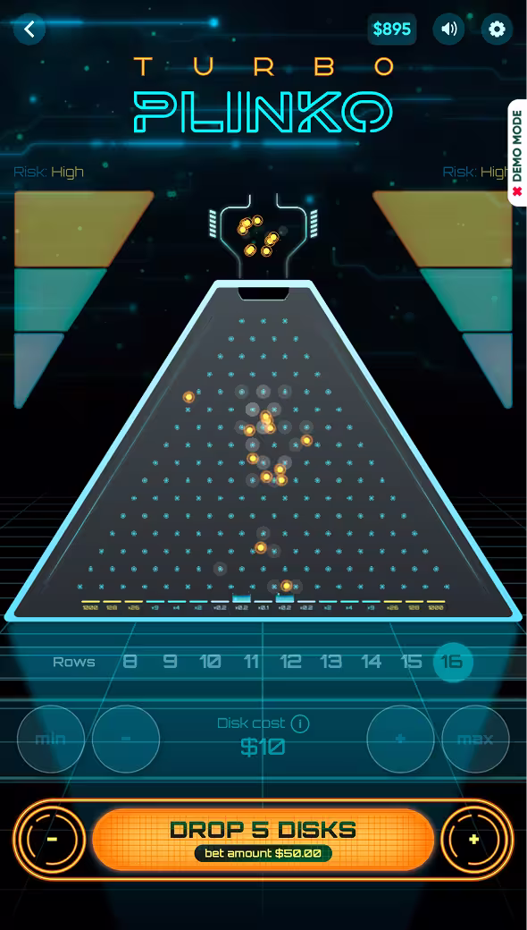 A gameplay screenshot of casino game Turbo Plinko by Turbo Games