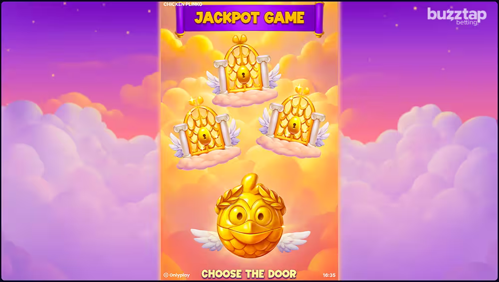 A gameplay screenshot of casino game Chicken Plinko by Onlyplay showcasing the jackpot gamen