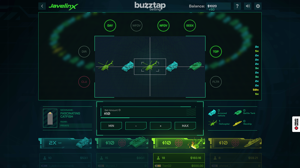 A gameplay screenshot of casino game JavelinX by Turbo Games