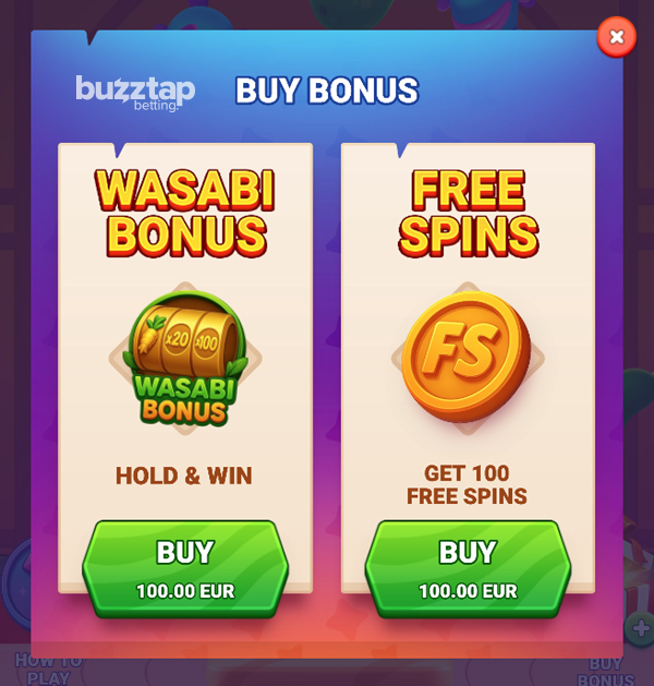 An in-game screenshot of the bonus buy menu from casino game Fortune Chef Panda by Onlyplay
