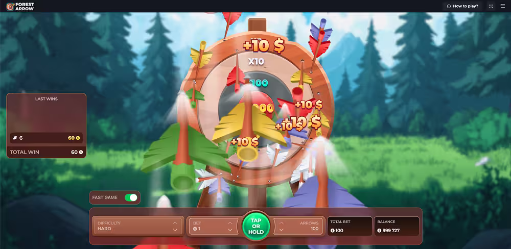 A gameplay screenshot of casino game Forest Arrow by InOut Games in Volley mode