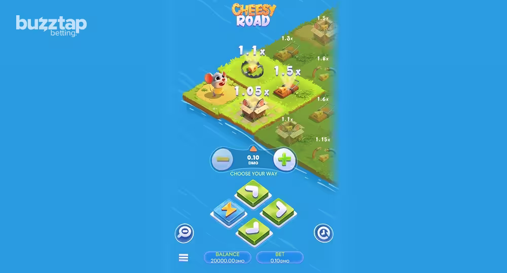 A gameplay screenshot of casino game Cheesy Road by Smartsoft