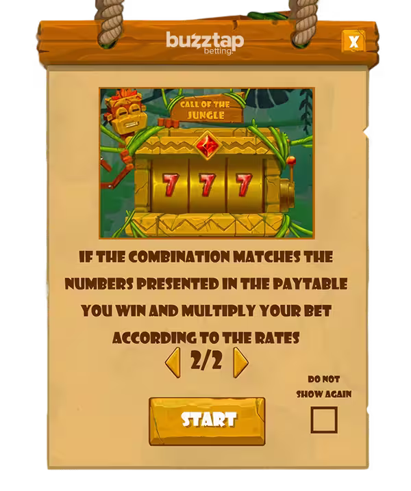 A screenshot of the in-game instructional guide for casino game Call Of The Jungle by Pixmove