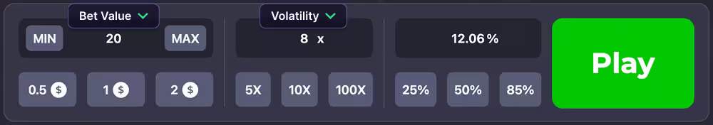 A screenshot of the in-game betting panel from casino game Bubbles by InOut Games