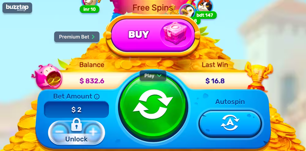 A screenshot of the in-game betting panel and controls for casino game Tapinata by Turbo Games