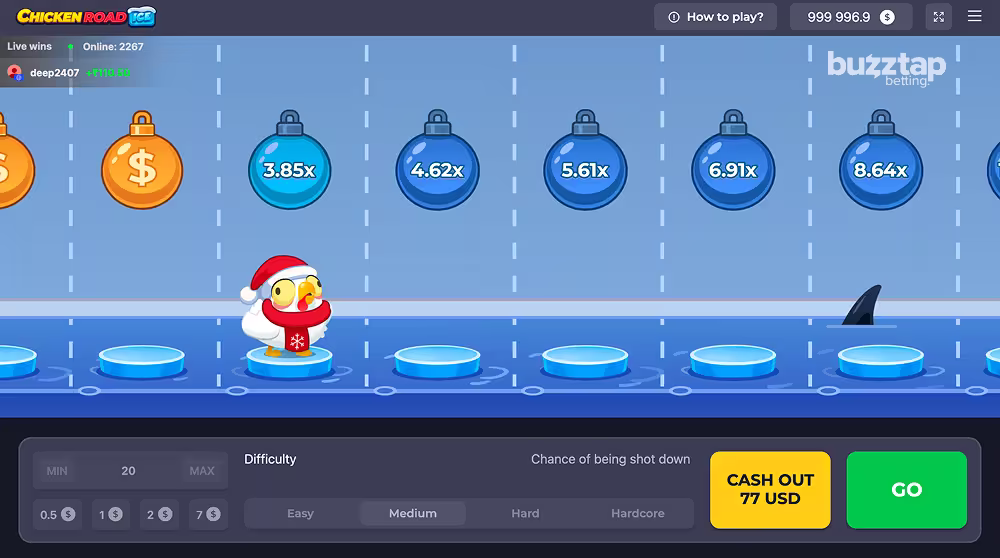 A gameplay screenshot of casino game Chicken Road Ice by InOut Games