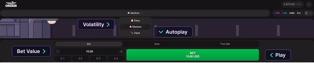An in game screenshot of the betting panel and game controls