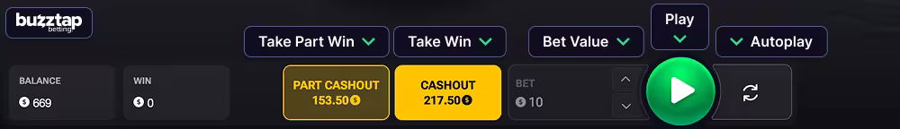 Gameplay betting panel and controls for Twist