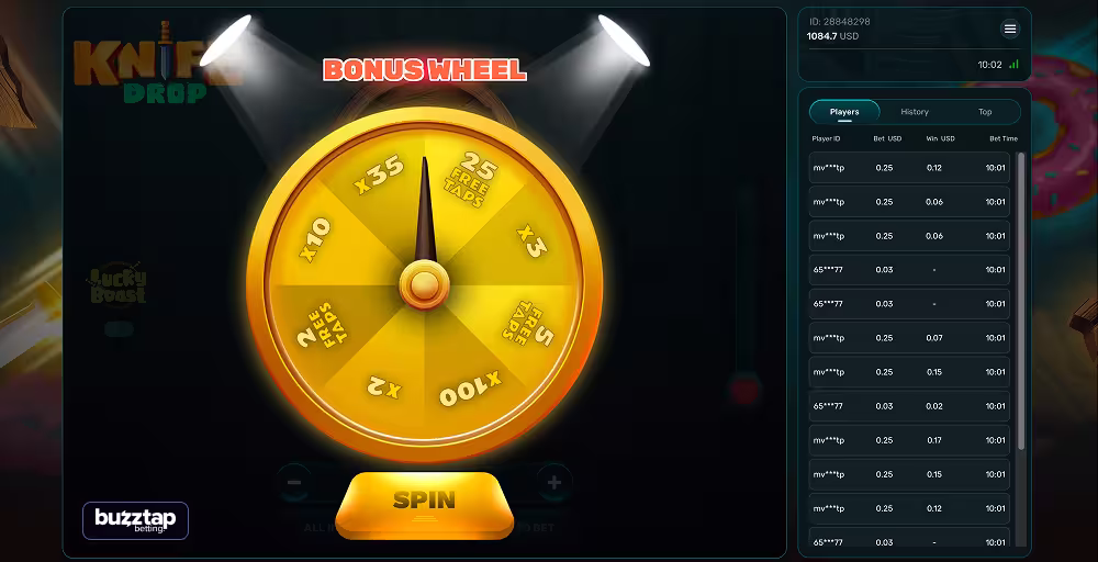 Knife Drop bonus lucky wheel game