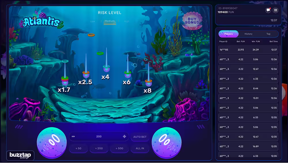 A gameplay screenshot of casino game Atlantis by Galaxsys