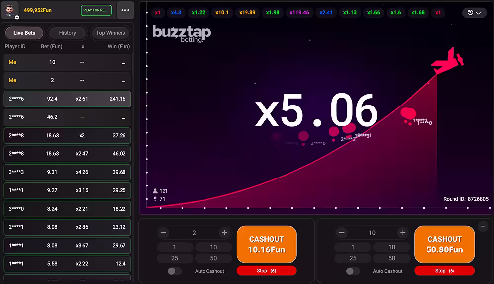 A gameplay screenshot of casino crash game AviaBET by Pascal Gaming