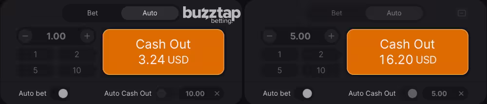 A screenshot of the in-game betting panel for casino game Aviator by Spribe
