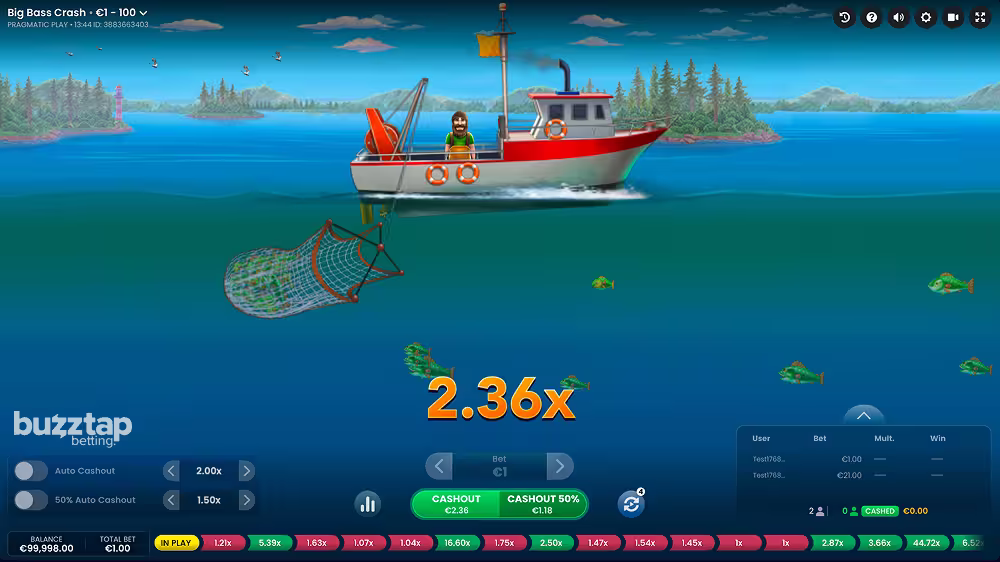 A gameplay screenshot of Big Bass Crash by Pragmatic Play