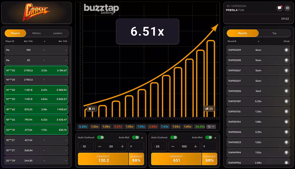 A gameplay screenshot of Crash casino game by Galaxsys