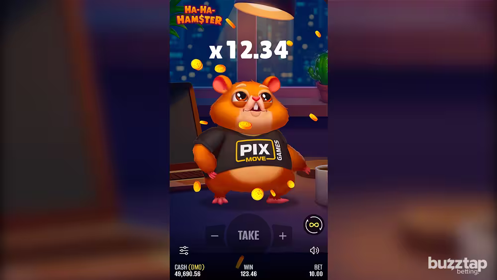A gameplay screenshot of casino crash game Ha-Ha Hamster by Pixmove