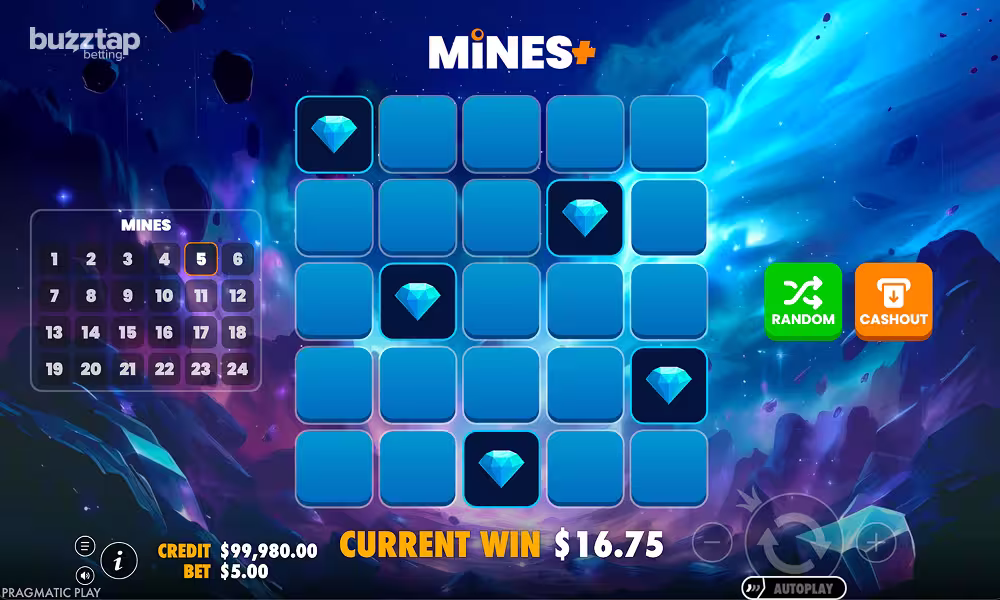 A gameplay screenshot of casino game Mines+ by Pragmatic Play